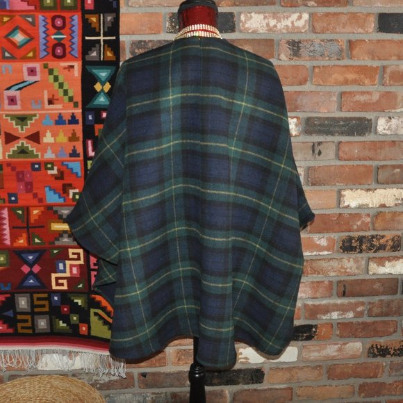 New Cartonnier Anthropologie GREEN & BLUE Plaid BLANKET CAPE Poncho Jacket Coat - Picture 3 of 5